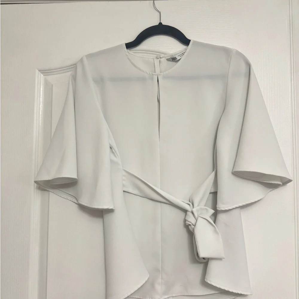 Zara White Tie-Front Blouse - Picture 2 of 6